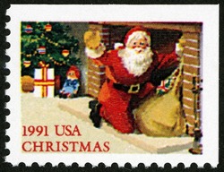 Santa Near Fireplace United States Postage Stamp | Santa Claus