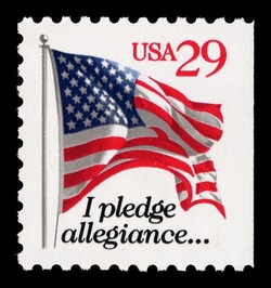 I Pledge Allegiance to the Flag - Red Lettering United States Postage Stamp