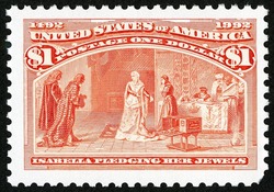 Isabella Pledging Her Jewels United States Postage Stamp | The Voyages of Christopher Columbus