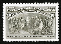 Columbus Presenting Natives United States Postage Stamp | The Voyages of Christopher Columbus