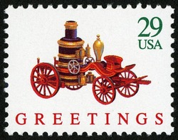 Fire Pumper Toy United States Postage Stamp | Christmas Toys