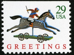 Horse and Rider Toy - Booklet Single United States Postage Stamp | Christmas Toys