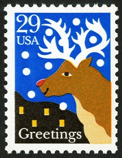Red-nosed Reindeer United States Postage Stamp | Christmas 1993 - Greetings