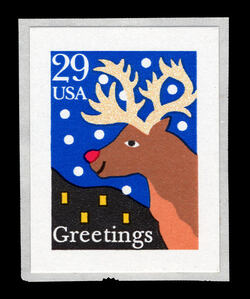 Red-nosed Reindeer - Self-adhesive United States Postage Stamp | Christmas 1993 - Greetings