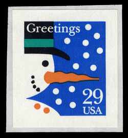 Snowman - 4 Snowflakes Below Nose United States Postage Stamp | Christmas 1993 - Greetings