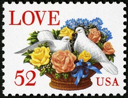Two Doves in Flowers United States Postage Stamp | Love