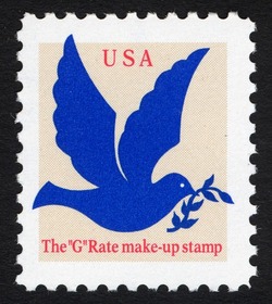 Dove Carrying Branch - G Rate Make-up - Light Blue United States Postage Stamp