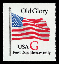 Old Glory - G Rate - Red G - White Background - Rouletted United States Postage Stamp
