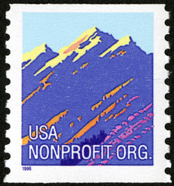 Mountain - Nonprofit Org - Small Purple Date United States Postage Stamp