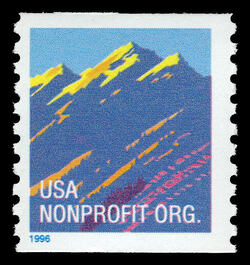 Mountain - Nonprofit Org - Large Blue Date United States Postage Stamp