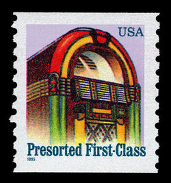 Juke Box - Presorted First-Class Card - Small Blue Date United States Postage Stamp