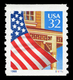 Flag Over Porch - Blue 1995 - Horizontal Imperforate United States Postage Stamp