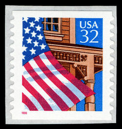 Flag Over Porch - Red 1996 - Self-adhesive - Perf 10.9 United States Postage Stamp