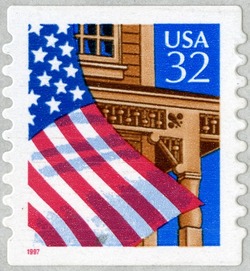Flag Over Porch - Red 1997 - Self-adhesive - Rounded Corners United States Postage Stamp