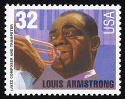 Louis Armstrong - White Denomination United States Postage Stamp | Jazz Musicians