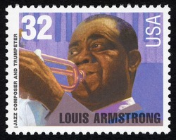 Louis Armstrong - Black Denomination United States Postage Stamp | Jazz Musicians