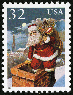 Santa Going Down Chimney United States Postage Stamp | Christmas 1995