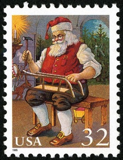 Santa Crafting a Sled United States Postage Stamp | Christmas 1995