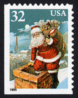 Santa Going Down Chimney - Booklet Single United States Postage Stamp | Christmas 1995