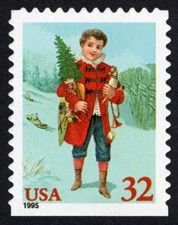 Child Holding Tree - Booklet Single United States Postage Stamp | Christmas 1995