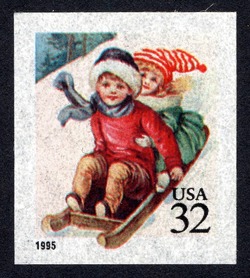 Children Sledding United States Postage Stamp