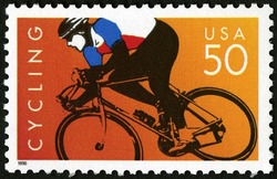 Cycling - Orange Background United States Postage Stamp | Cycling