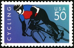 Cycling - Blue Background United States Postage Stamp | Cycling