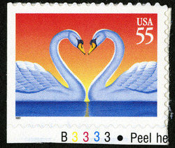 Swans - Orange Background United States Postage Stamp | Love