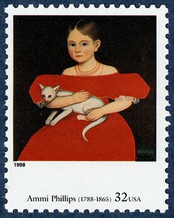 Ammi Phillips - Girl in Red Dress With Cat and Dog United States Postage Stamp | Four Centuries of American Art
