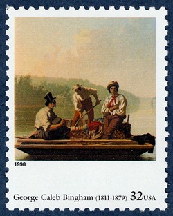George Caleb Bingham - Boatmen On The Missouri United States Postage Stamp | Four Centuries of American Art