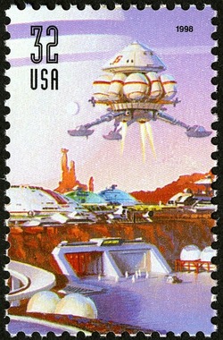 Spaceship Taking Off United States Postage Stamp | Space Discovery