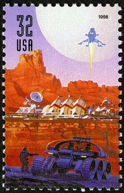 Space Land Rover and Base United States Postage Stamp | Space Discovery