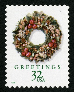 Victorian Wreath - Booklet Single United States Postage Stamp | Christmas Wreaths - Greetings