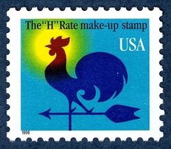Rooster Weather Vane - H Rate - White USA United States Postage Stamp