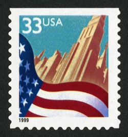 Flag and City - Black Date - Booklet Single United States Postage Stamp