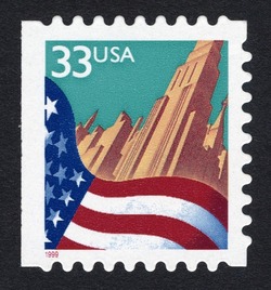 Flag And City - Red Date - Booklet Single United States Postage Stamp