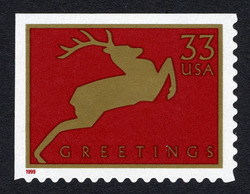 Reindeer - Red - Booklet Single United States Postage Stamp | Christmas 1999