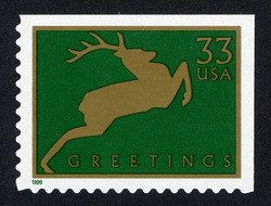 Reindeer - Green - Booklet Single United States Postage Stamp | Christmas 1999