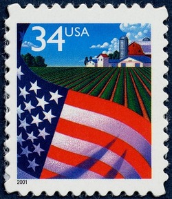 Flag Under Farm - Self-adhesive - Perf 11.25 United States Postage Stamp