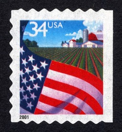 Flag Under Farm - Self-adhesive - Perf 8 United States Postage Stamp