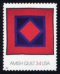 Red Quilt With Diamond Center United States Postage Stamp | Amish Quilts