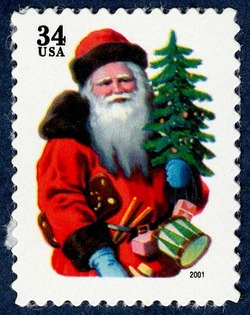 Red Santa Carrying Tree United States Postage Stamp | Santa Claus - Christmas 2001
