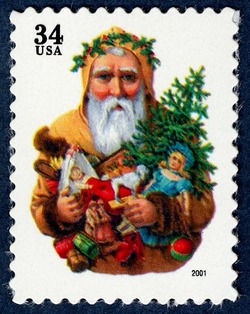 Yellow Santa Carrying Toys United States Postage Stamp | Santa Claus - Christmas 2001