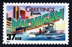 Greetings From Michigan United States Postage Stamp | Greetings From America