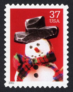 Snowman With Red and Green Plaid Scarf United States Postage Stamp | Snowmen