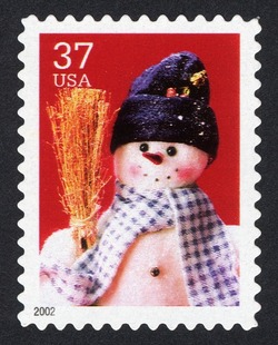 Snowman With Blue Plaid Scarf United States Postage Stamp | Snowmen