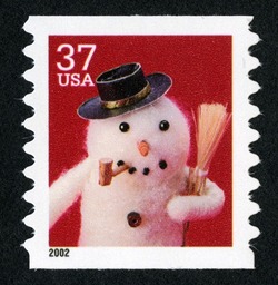 Snowman With Pipe - Horizontal Imperforate United States Postage Stamp | Snowmen