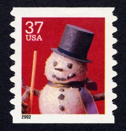Snowman With Top Hat - Horizontal Imperforate United States Postage Stamp | Snowmen