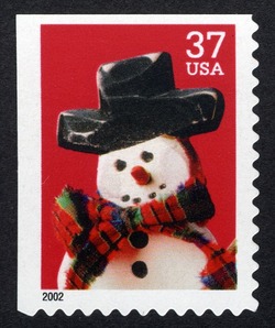 Snowman With Red and Green Plaid Scarf - Large Booklet Single United States Postage Stamp | Snowmen