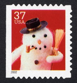 Snowman With Pipe - Small Booklet Single United States Postage Stamp | Snowmen